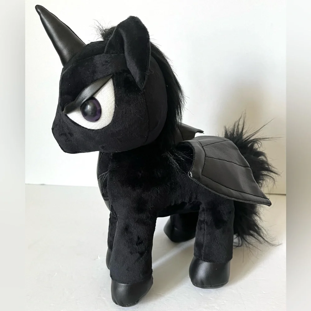 Black Unicorn Plush Stuffed Animal Dark Goth Plushie Punk Plush Faux Leather - Picture 5 of 10